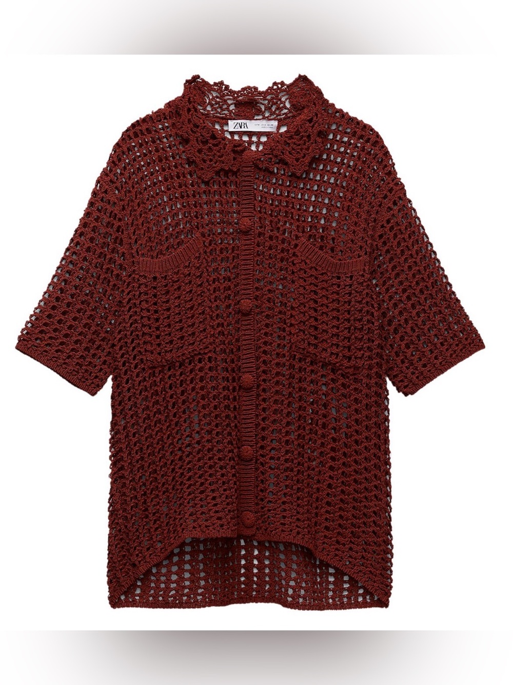 Zara Open-Knit Short Sleeve Cardigan - Rust Red